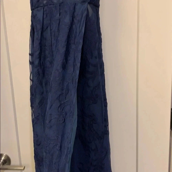 Navy Blue Brocade Halter Maxi Wrap Dress - Picture 6 of 11